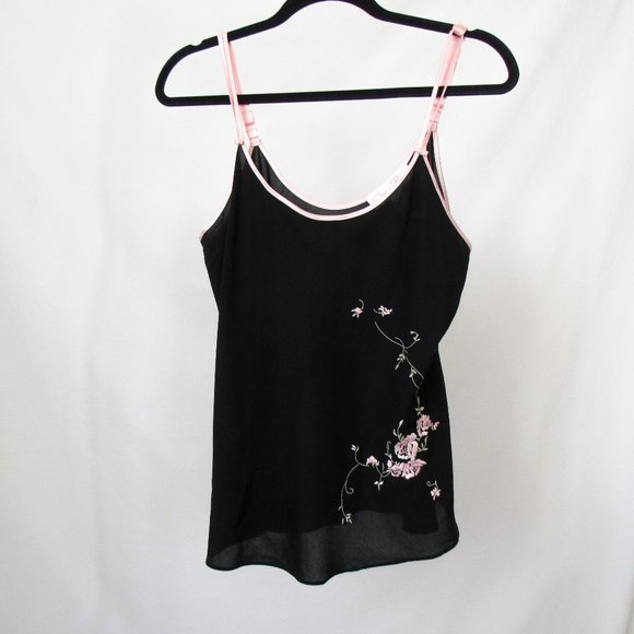 Oscar de la Renta Tops - Vintage 90s OSCAR DE LA RENTA Black Floral Tank Top Pink Label Lingerie Top-L